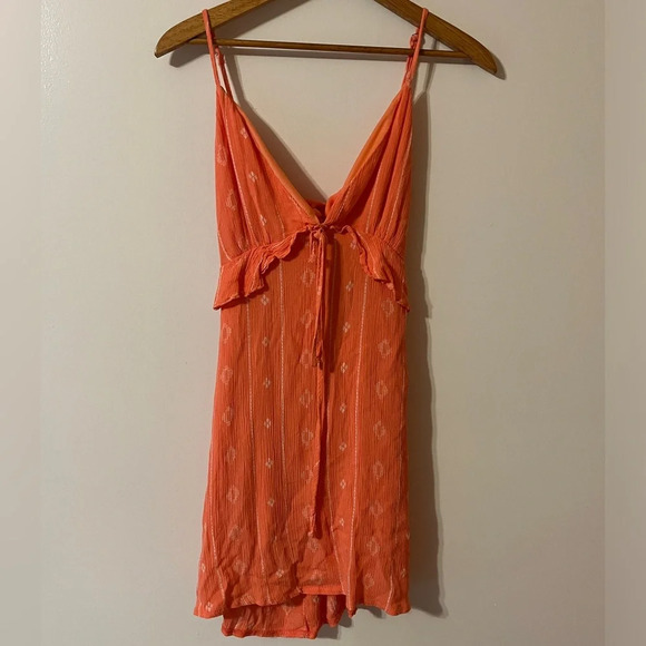 salty lemon Dresses & Skirts - Peach Open Back Boho Tie Front Mini Dress